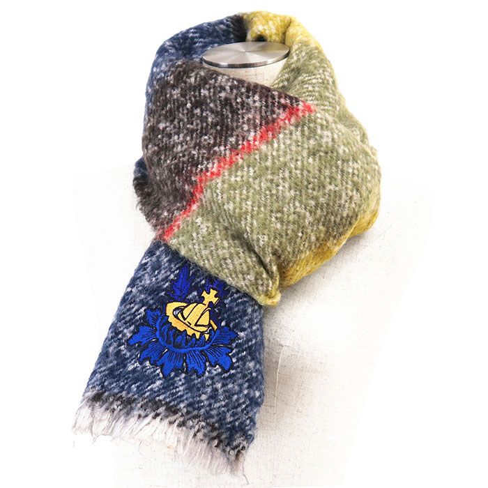 Vivienne Westwood ヴィヴィアン ウエストウッド マフラー モヘアブレンド オーブ エンブロイダリー 刺繍 ボーダー スカーフ 小物 メンズ レディース ユニセックス マルチカラー 日本製