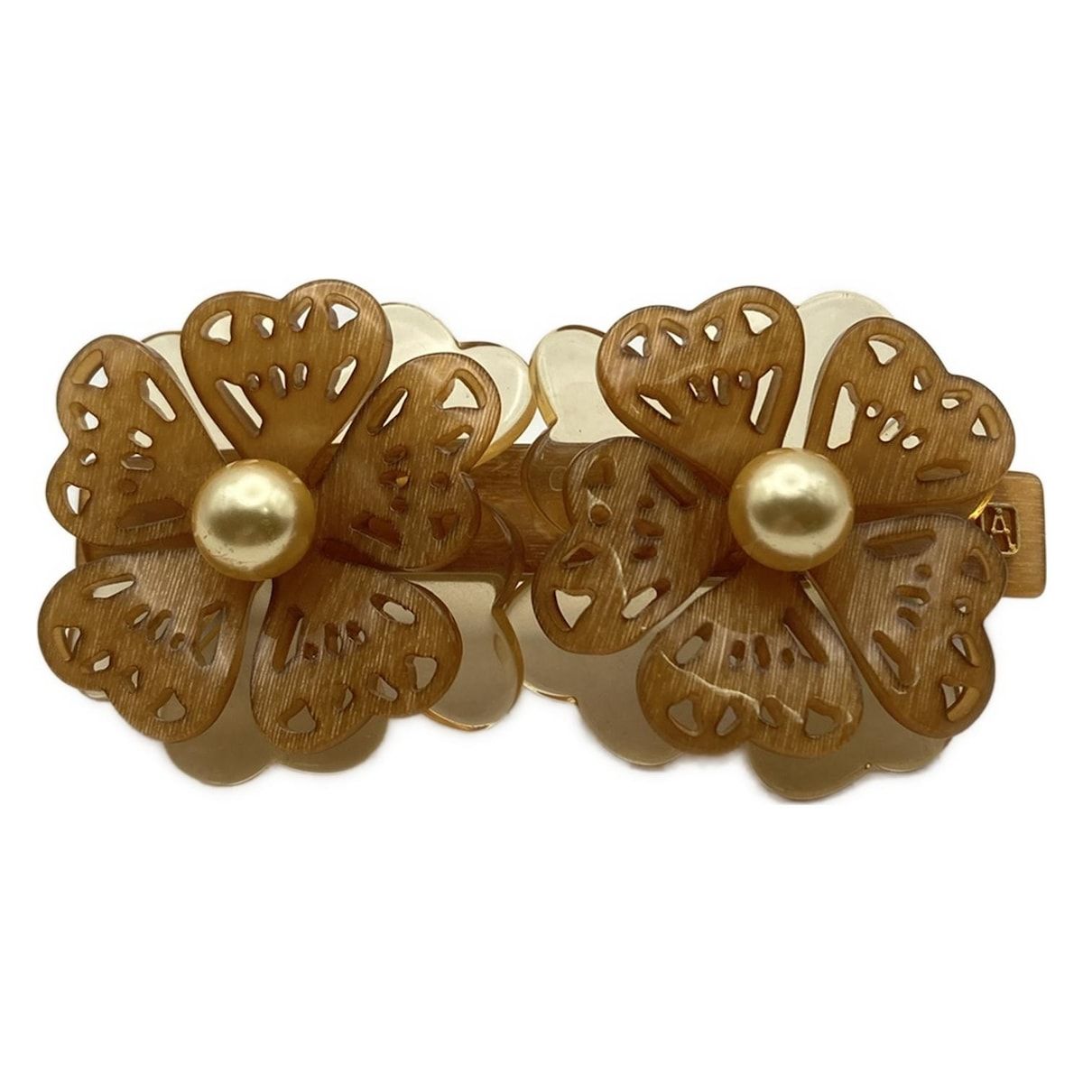 ALEXANDRE de PARIS アレクサンドル ドゥ パリ バレッタ - ダークブラウン×アイボリー フラワー 花