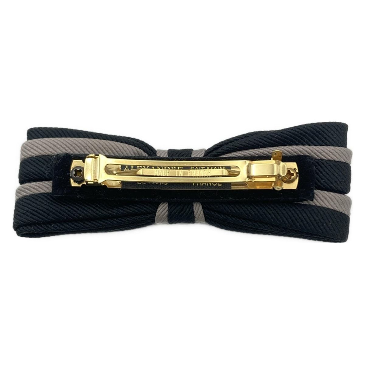 ALEXANDRE de PARIS アレクサンドル ドゥ パリ バレッタ 黒 グレーベージュ ゴールド リボン