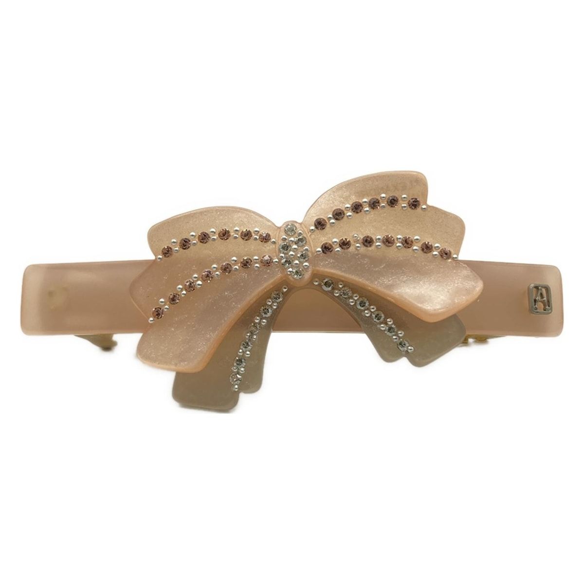 ALEXANDRE de PARIS アレクサンドル ドゥ パリ バレッタ - ライトピンク×ライトグレー×ゴールド リボン ラインストーン