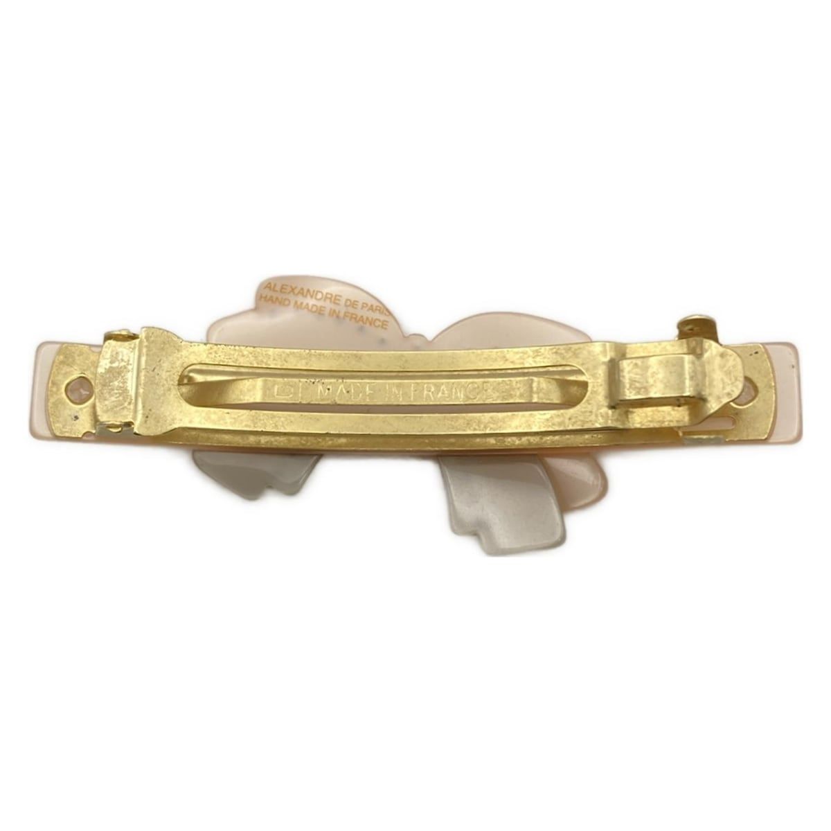 ALEXANDRE de PARIS アレクサンドル ドゥ パリ バレッタ ライトピンク ライトグレー ゴールド リボン ラインストーン