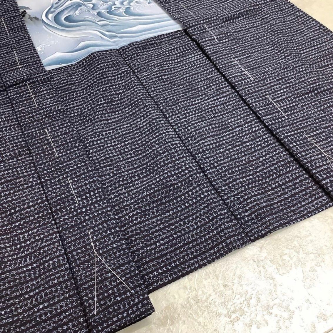 絣*り様 kimonoarisa◆単衣◆本場久留米絣◆本藍染厚手手織り木綿◆裄6 ⬛️ kimono+one⬛️男前屋⬛️未使用同然⬛️本場久留米絣⬛️仕付け