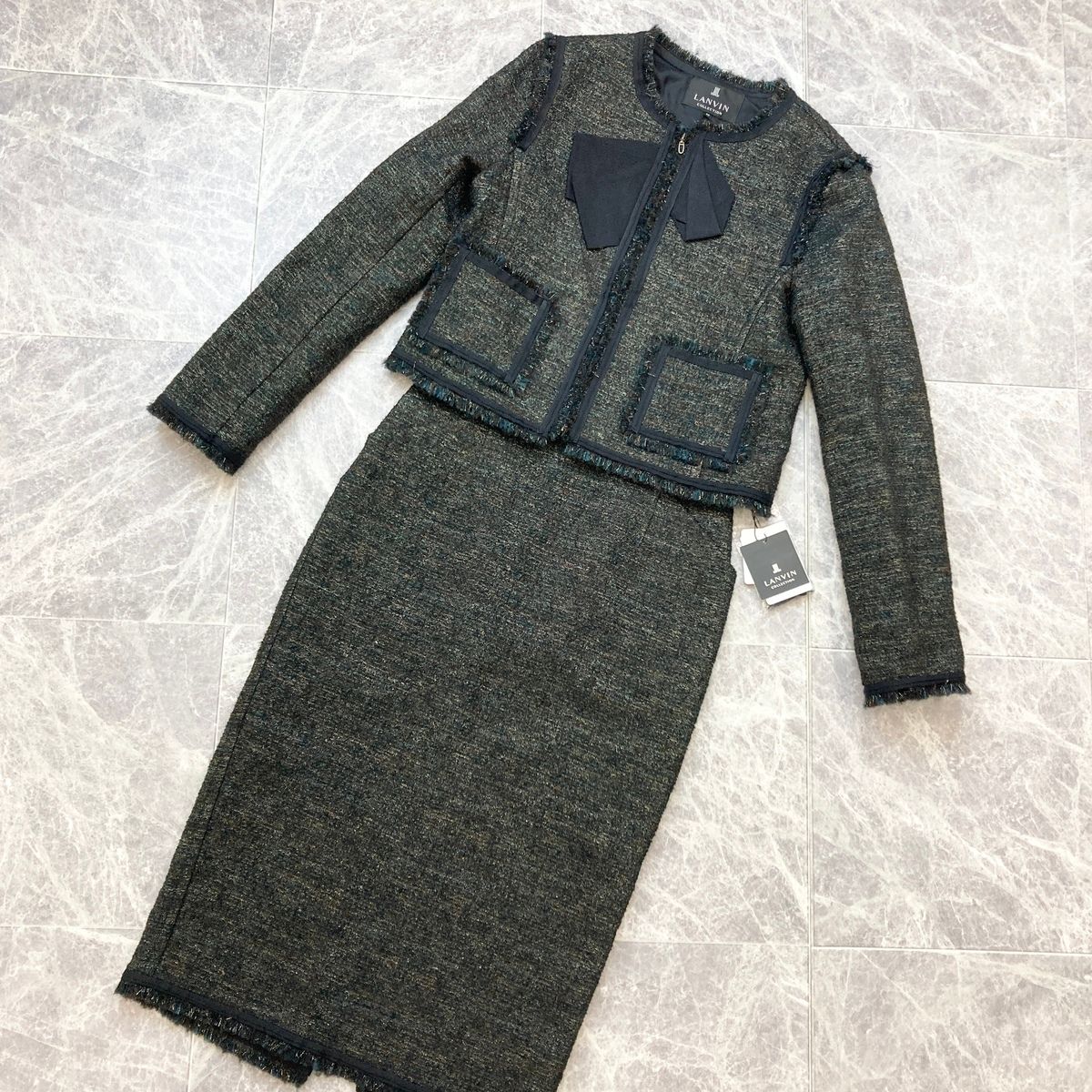 LANVIN ランバン ツイード リボン ジャケット スカート セットアップ 2005235 2005535 レディース 38 ブラック ブラウン ブルー