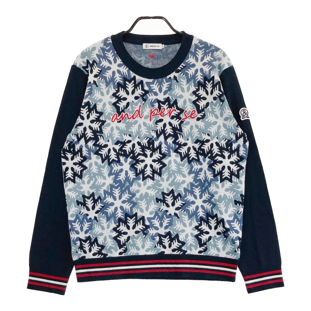 サイズ LL AND PER SE アンパスィ ウール混 ニット セーター 総柄 ネイビー系 ゴルフウェア メンズ ストスト