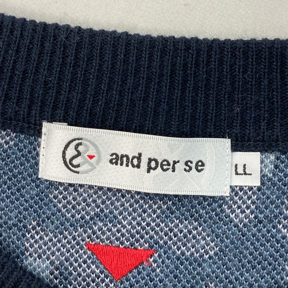 サイズ LL AND PER SE アンパスィ ウール混 ニット セーター 総柄 ネイビー系 ゴルフウェア メンズ ストスト セーター トレーナー メンズウェア ゴルフ