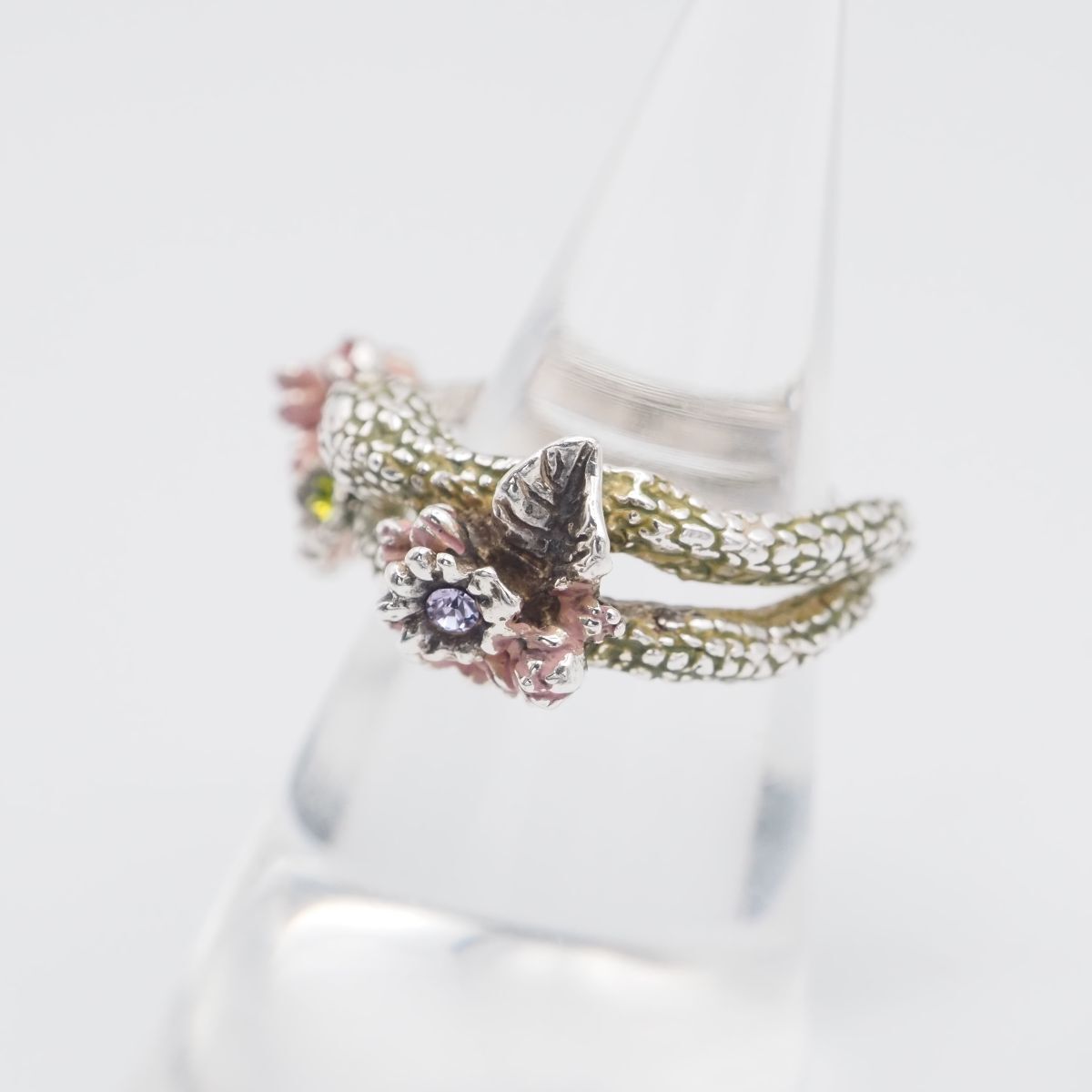 J311 カラーストーン風 リング 蛇 ヘビ スネーク フラワー デザイン