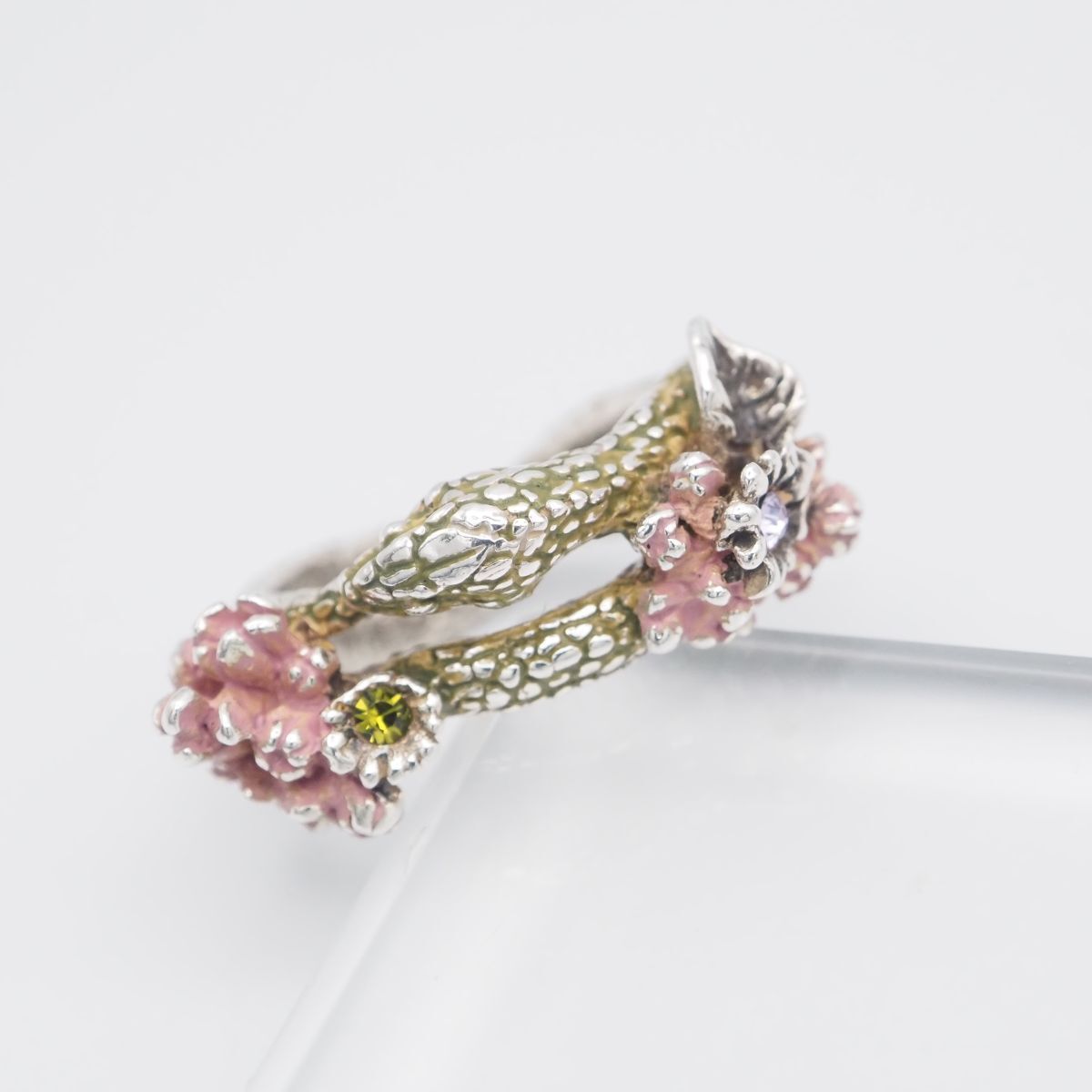 J311 カラーストーン風 リング 蛇 ヘビ スネーク フラワー デザイン