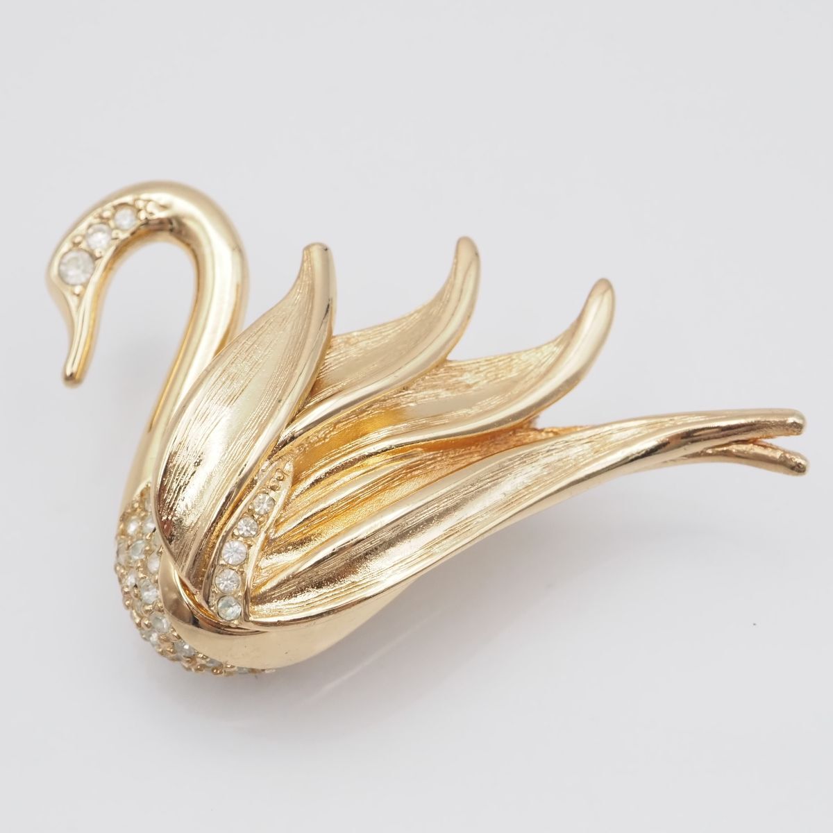 H343 Grosse グロッセ ブローチ スワン 白鳥 ラインストーン ゴールド
