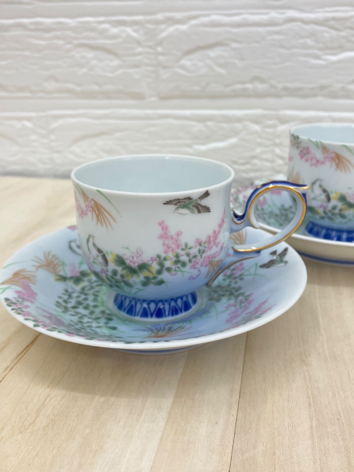深川製磁 カップ-ソーサー 花 鳥 有田焼 2客セット