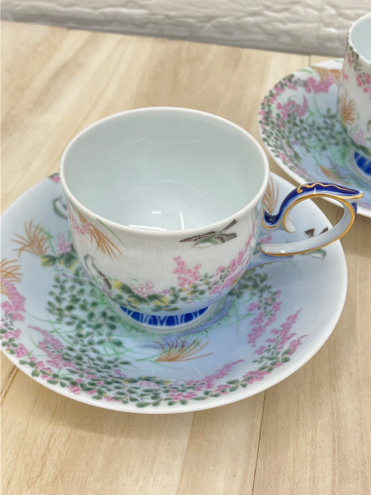 深川製磁 カップ ソーサー 花 鳥 有田焼 2客セット