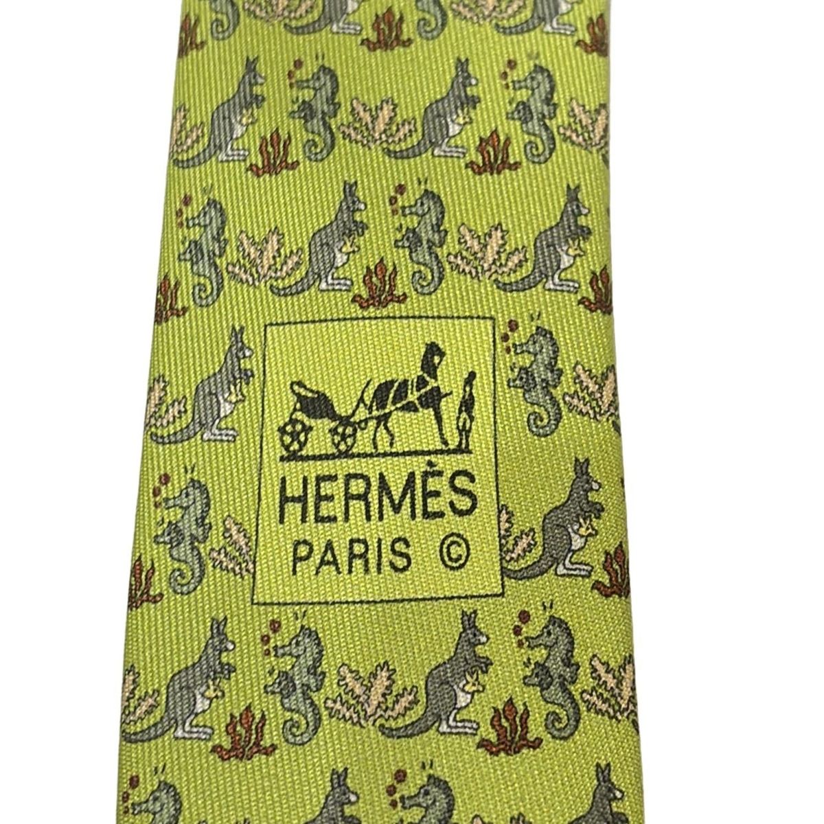 HERMES(エルメス) ネクタイ メンズ - イエローグリーン×グリーン