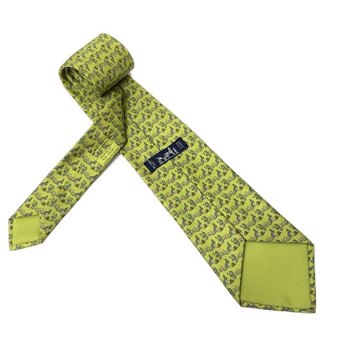 HERMES(エルメス) ネクタイ メンズ - イエローグリーン×グリーン