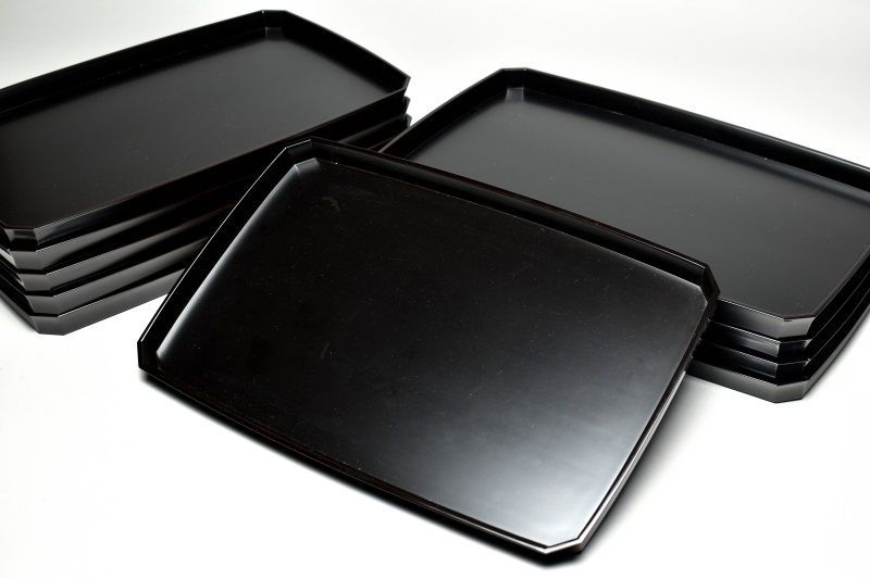 蔵A 5754 七代平安象彦 西田象福 真黒塗 粉引盆 十客 共箱