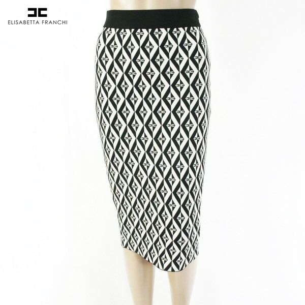 80%OFF エリザベッタフランキ FRANCHI スカート 40 ESK 713 Sサイズ ブラック レディース ニットスカート 膝下丈 ロゴ入り
