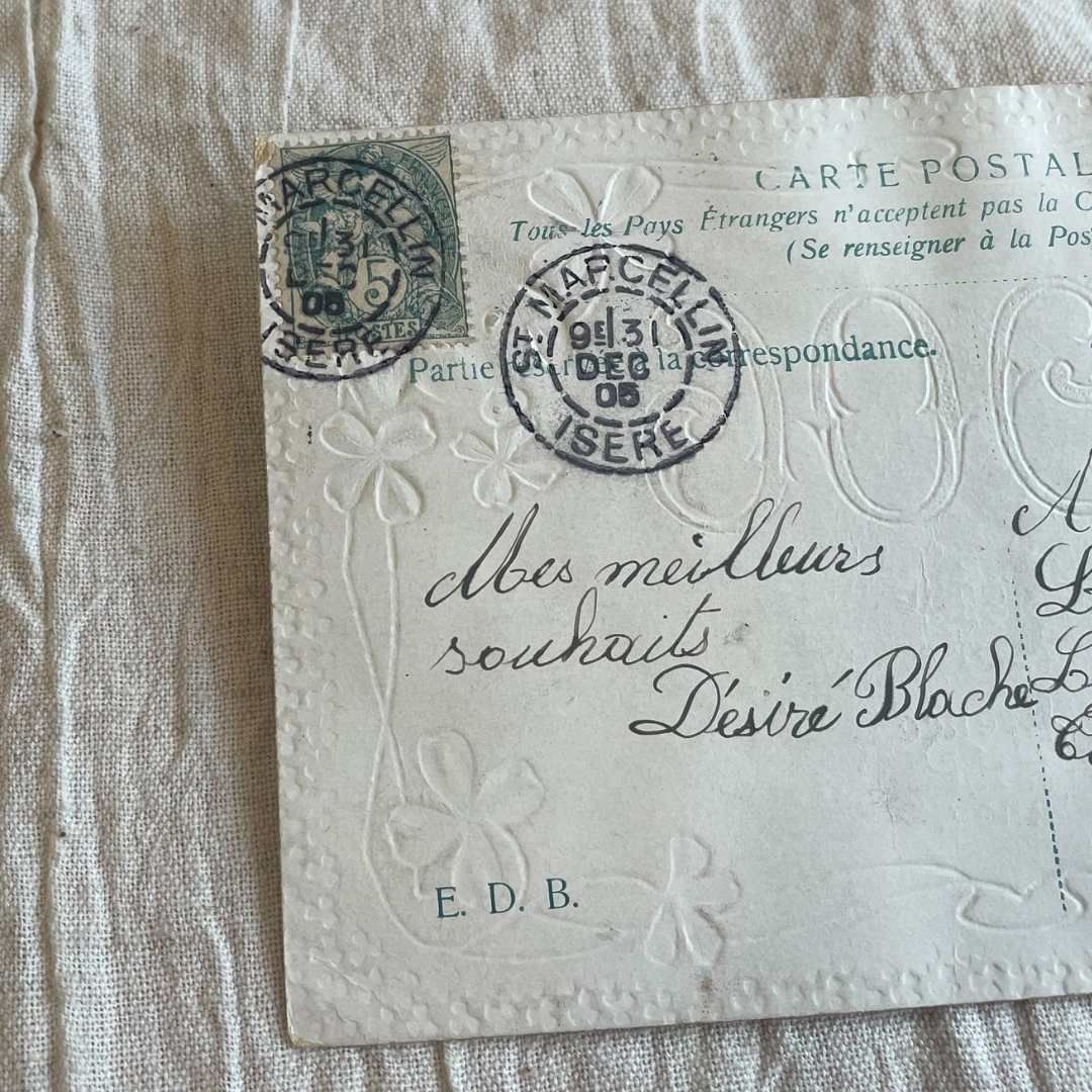 新着】アンティーク ポストカード フランス直輸入 1906年 クローバー