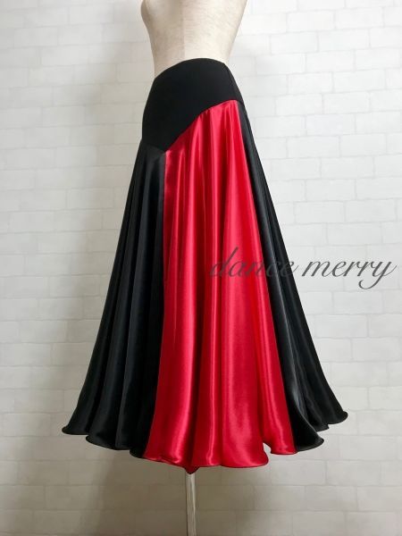 逆【MERRY】新品 フレアー最大 サテン パソドブレ スカート 社交ダンス