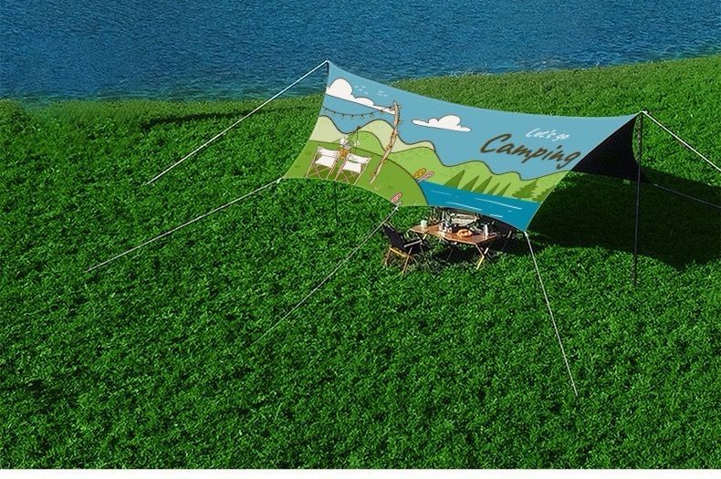  大好評 タープテント 3 4 m キャンプ タープ 八角形 プリント 紫外線カット UPF 50 日除け 210 Dオックスフォード 防水指数1000 mm サンシェルター 天幕 シェ タープ シェード本体 タープ シェード