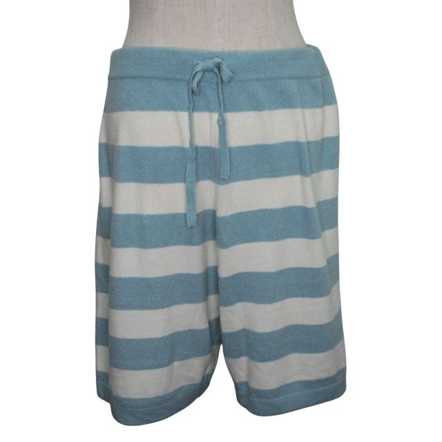 ジェラートピケオム GELATO PIQUE HOMME ルームウェア タグ付き ♥ セットアップ 半袖 プルオーバー ハーフパンツ ロゴ ボーダー Lサイズ ホワイト系 ブルー 1126 ウール混 フレアシルエット