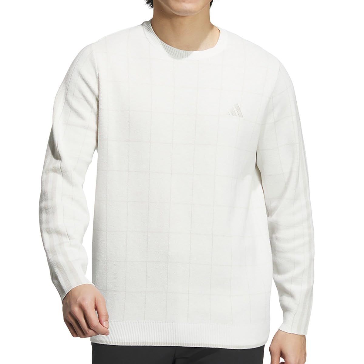 アディダスゴルフ クルーネック スリーストライプス 長袖セーター オフホワイト Free Size