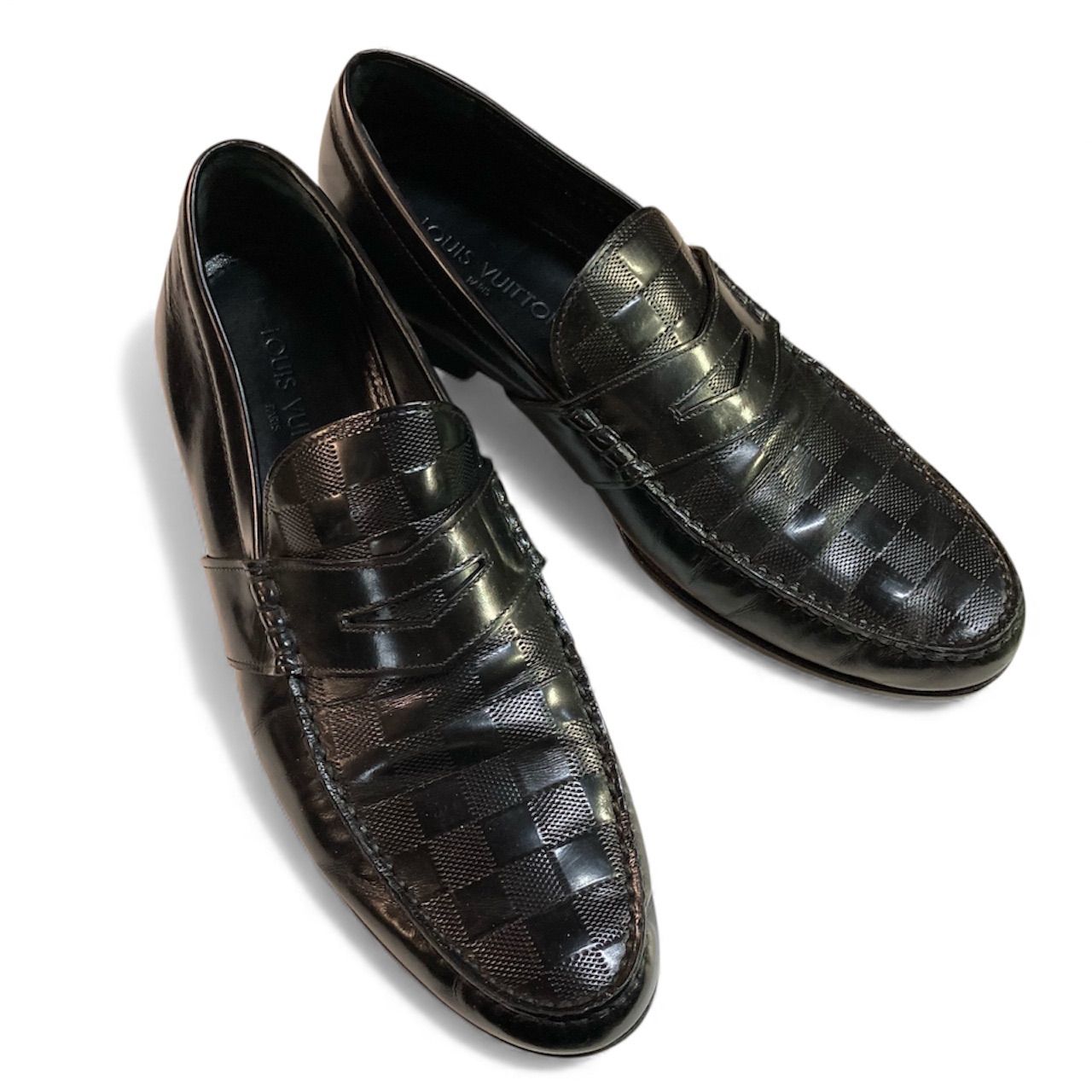 LOUIS VUITTON 9 1/2 ダミエ 27.5cm ドレスシューズ ブラック レザー