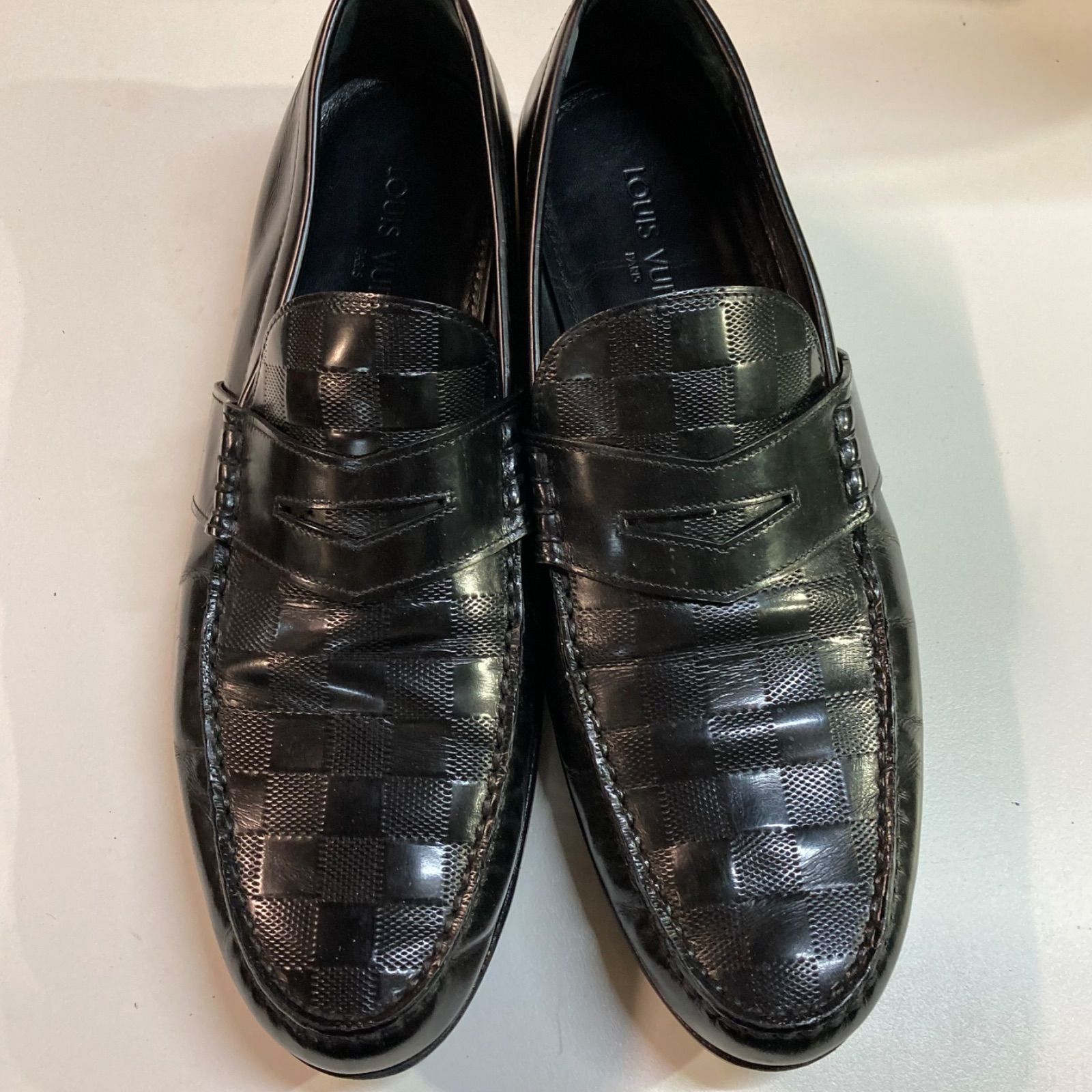 LOUIS VUITTON 9 1/2 ダミエ 27.5cm ドレスシューズ ブラック レザー