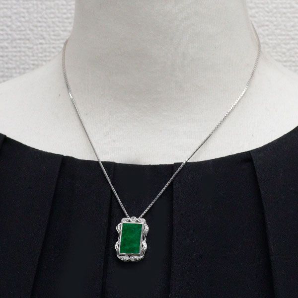 K18WG 翡翠/ヒスイ ダイヤモンド ペンダントネックレス D0.07ct - メルカリ