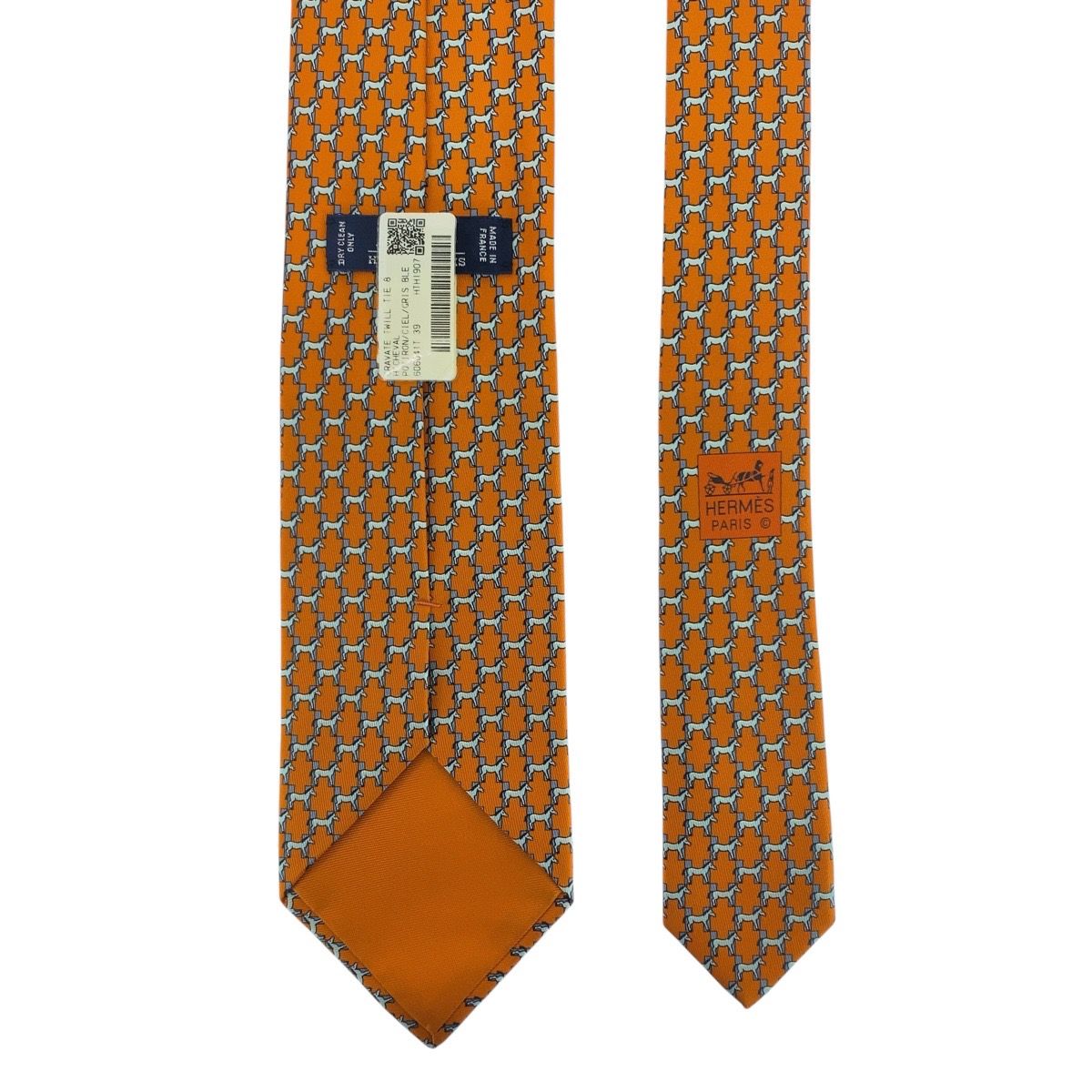 新品未使用 HERMES エルメス 馬 鞍柄 オレンジ シルク ネクタイ メンズ