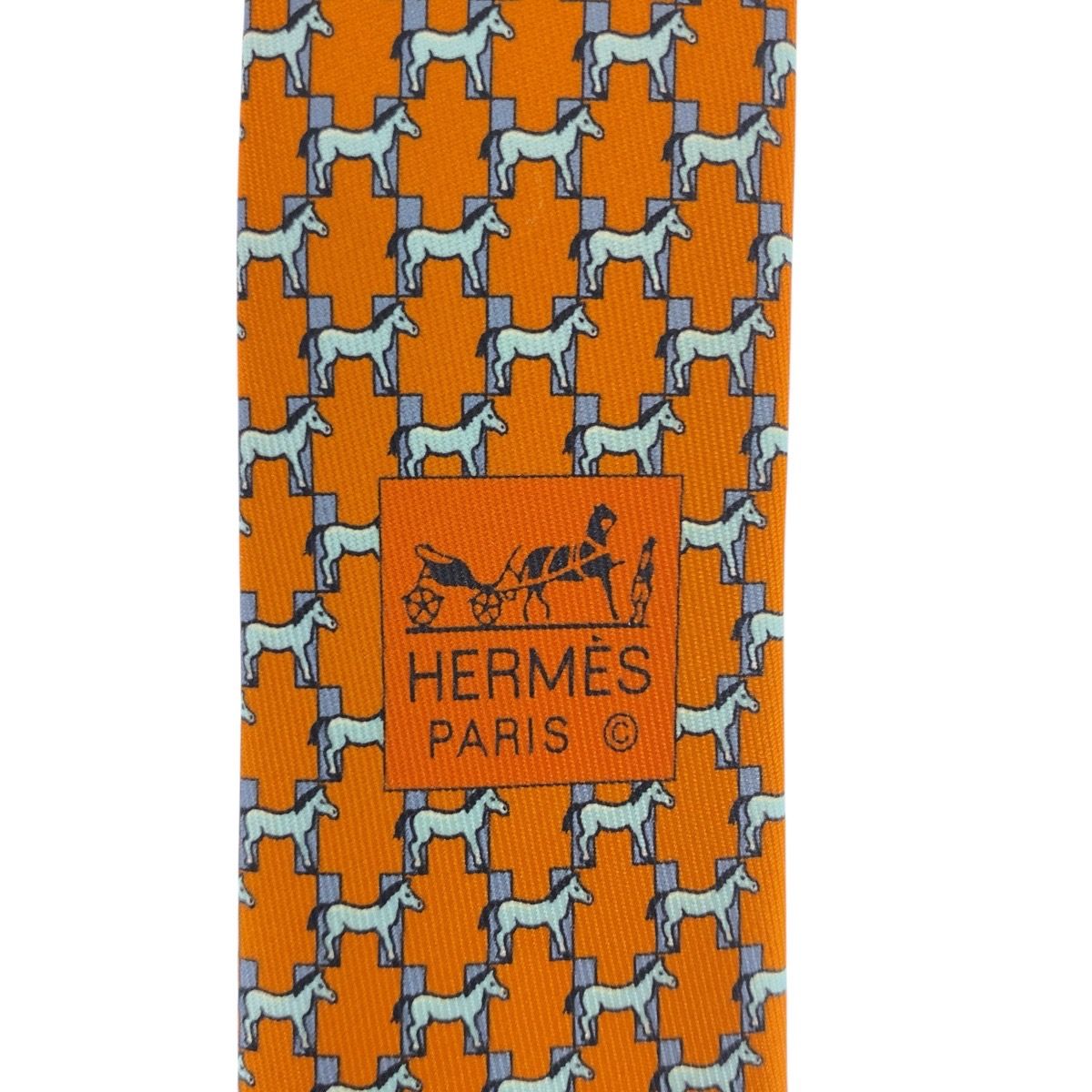 新品未使用 HERMES エルメス 馬 鞍柄 オレンジ シルク ネクタイ メンズ