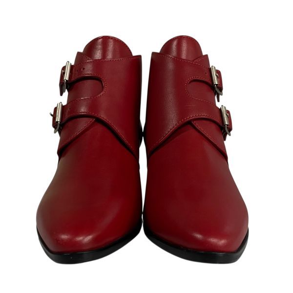 サンローラン SAINT LAURENT アンクルブーツ スタッズ バックルストラップ ポインテッドトゥ 赤 レザー 35 22 cm レディース 5 E 338