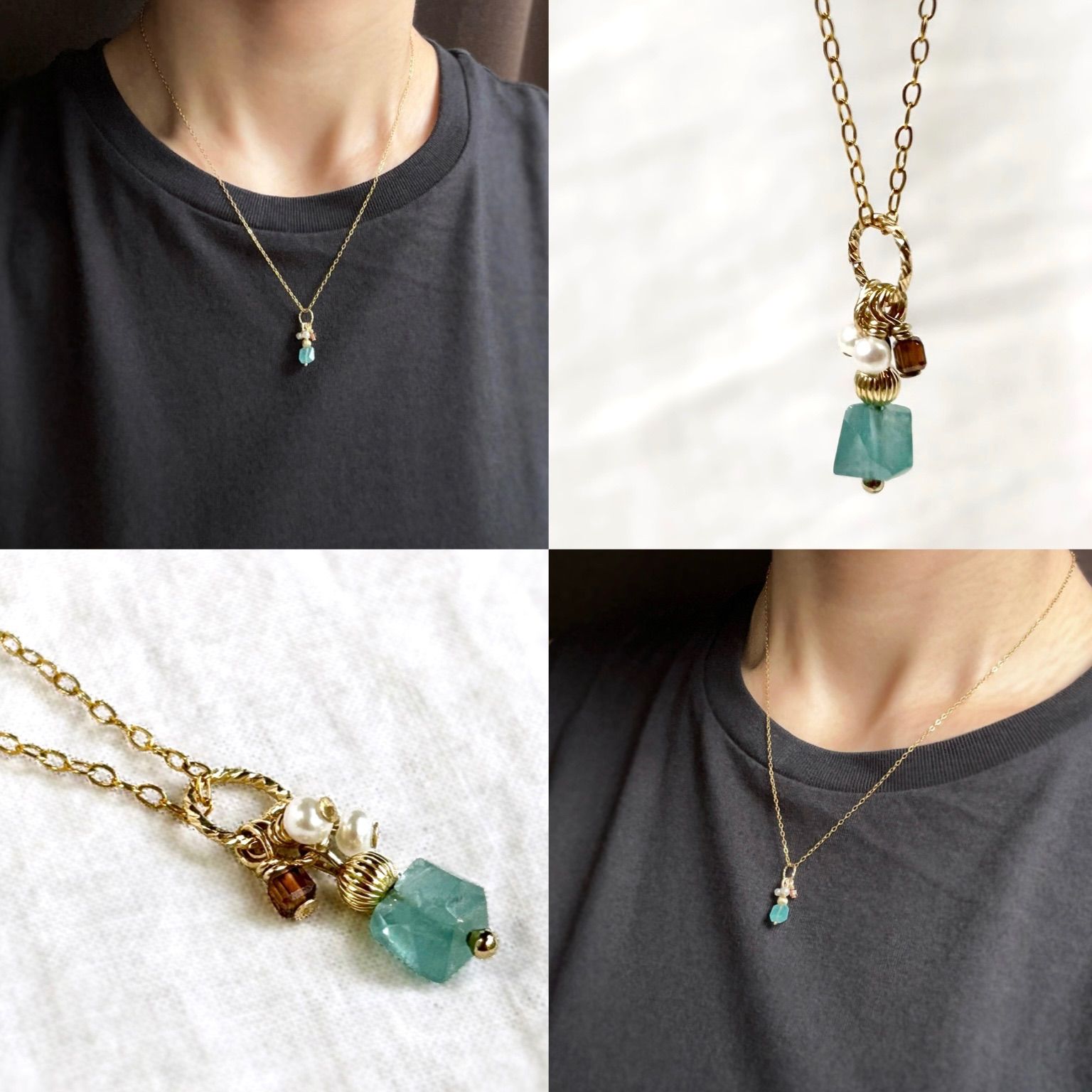 14kgf AAAグレード グランディディエライトチャームのプチネックレス