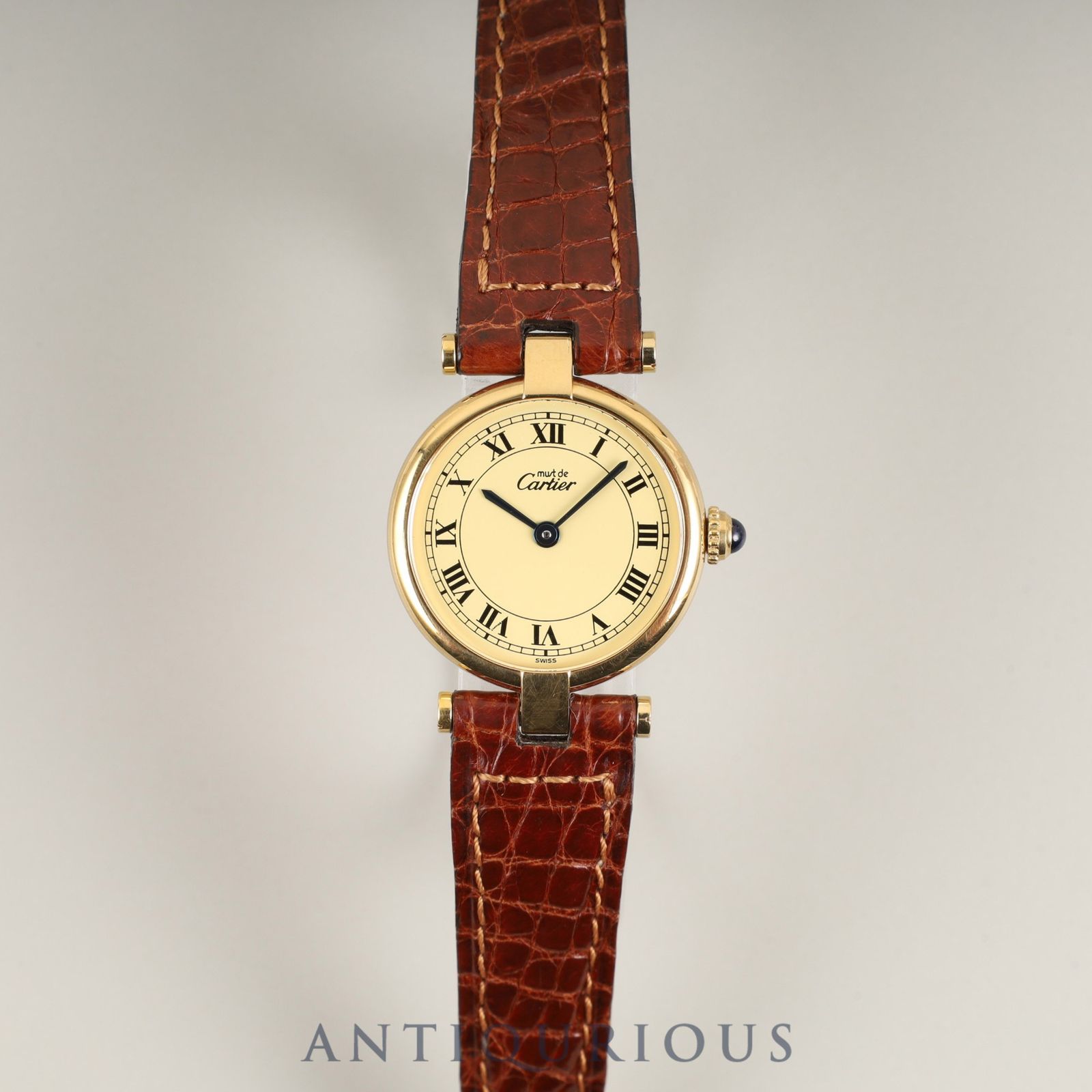 カルティエ マスト ヴァンドーム VLC SM 590004 クォーツ Cal 90 09 SV 925 革ベルト 尾錠 GP アイボリーローマン文字盤 オーバーホール済み