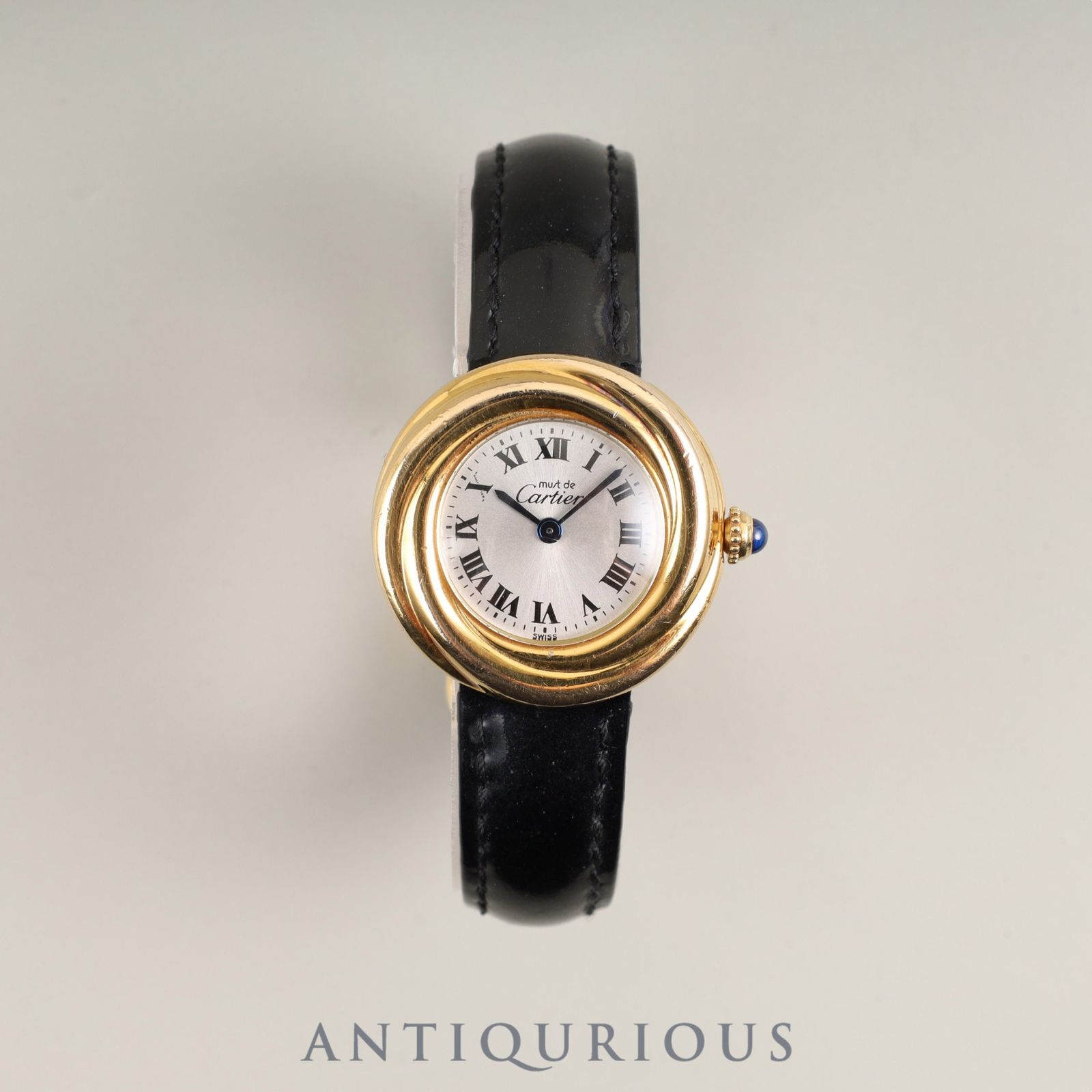 カルティエ マストトリニティ 2735 クォーツ Cal 157 06 SV 925 革ベルト Dバックル GP シルバーローマン文字盤 オーバーホール済み