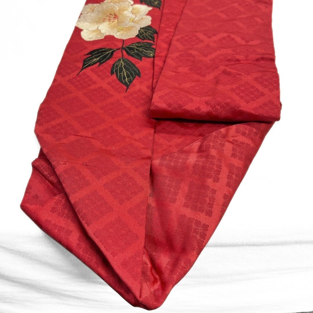 名古屋帯 アンティーク 刺繍 牡丹 花菱 着物 114 b p ms ロングスカート 名古屋帯 