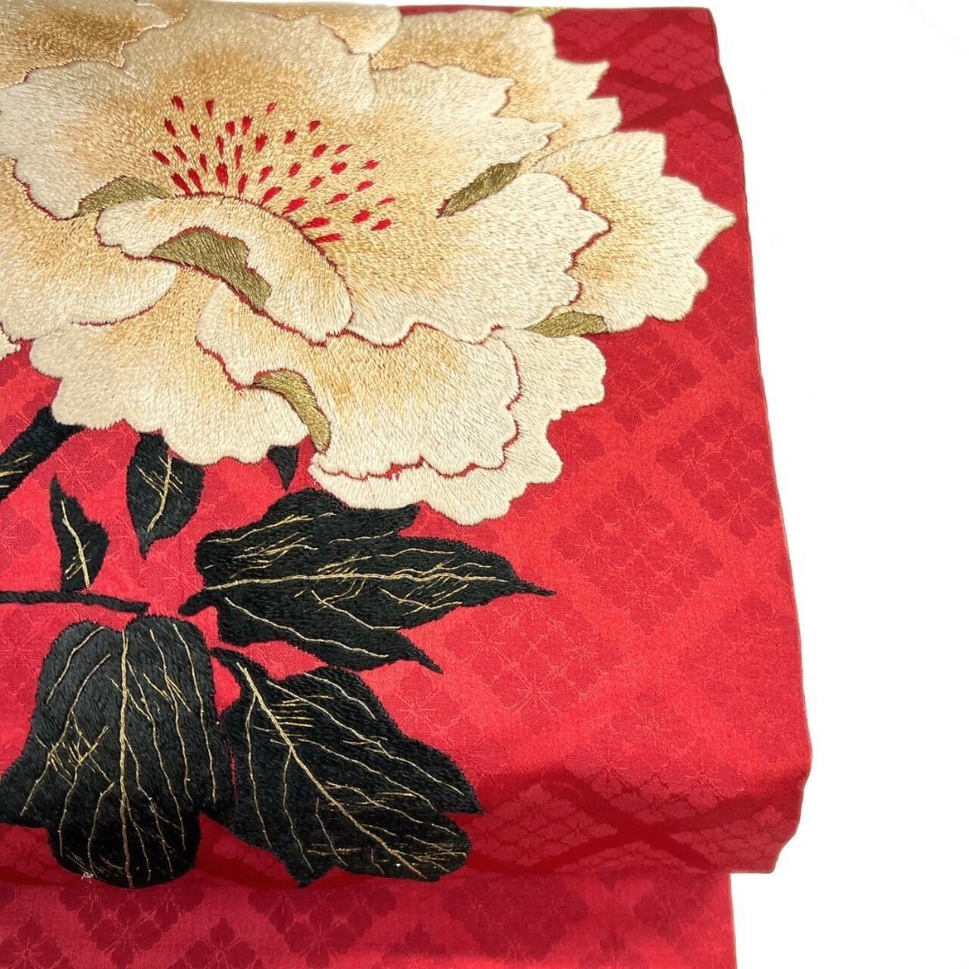 名古屋帯 アンティーク 刺繍 牡丹 花菱 着物 114b p ms - メルカリ