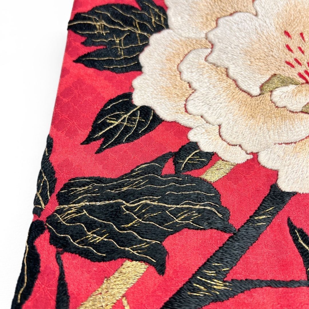 名古屋帯 アンティーク 刺繍 牡丹 花菱 着物 114b p ms - メルカリ