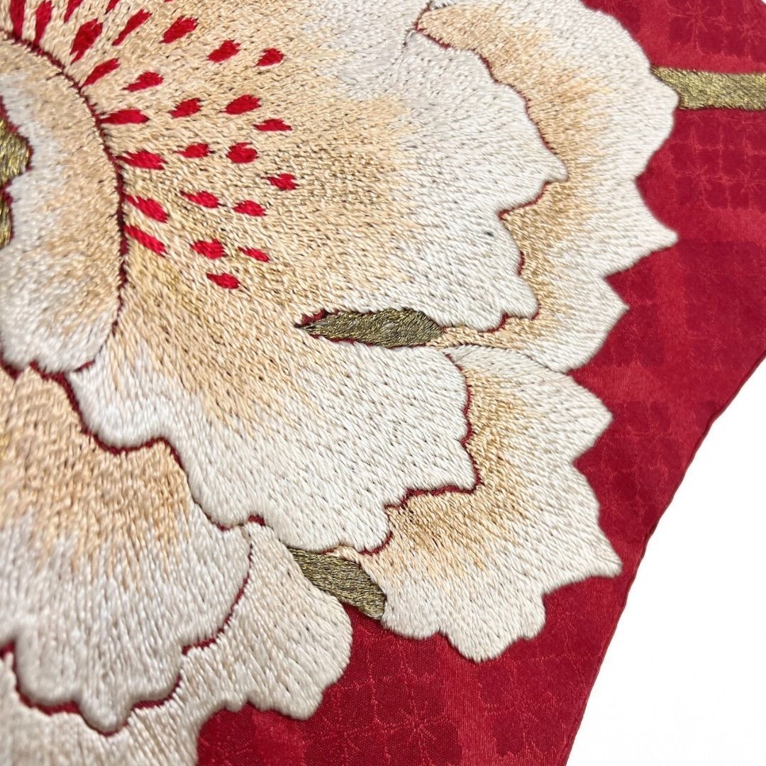 名古屋帯 アンティーク 刺繍 牡丹 花菱 着物 114b p ms - メルカリ