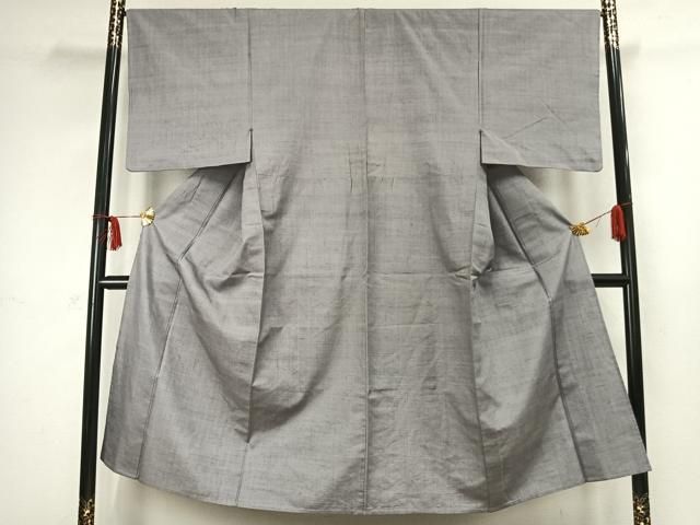 平和屋着物▽男性 本場結城紬 重要無形文化財 単衣 色無地 薄梅鼠色 正絹 fy