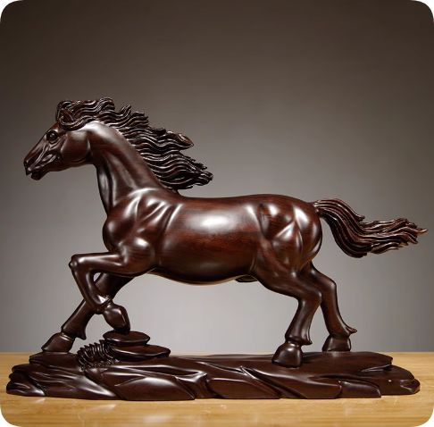 黒檀木彫木馬置物黒檀木彫十二支実木質マスコット木頭装飾工芸品