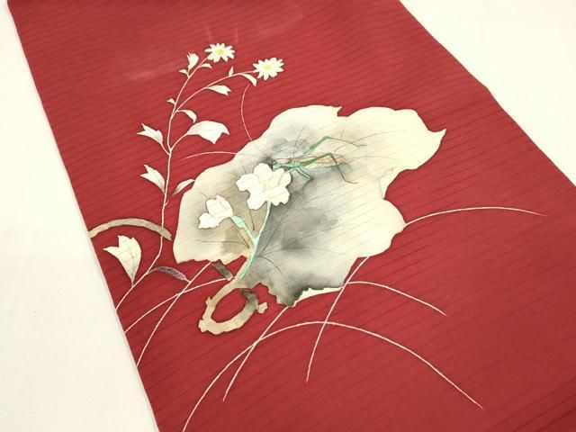 平和屋着物 夏物 路塩瀬 つけ帯 手描き 飛蝗草花文 正絹 cm