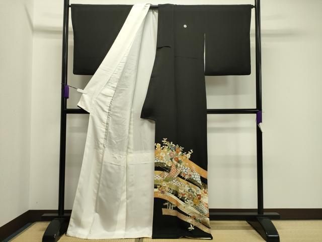 平和屋着物 創業460年 千總 黒留袖 駒刺繍 熨斗草花文 金彩 ロング丈 正絹 gh