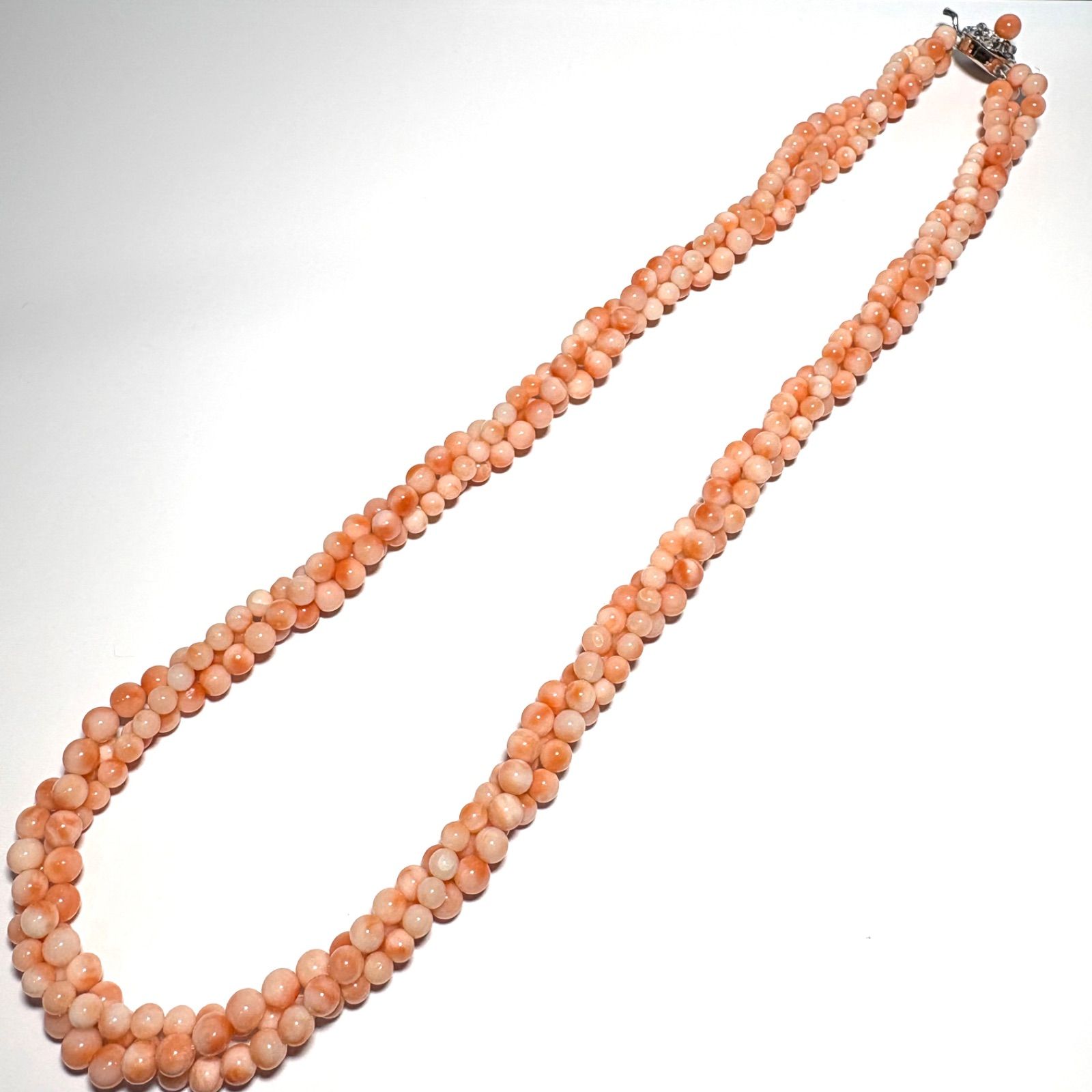 国産　天然　桃珊瑚 希少天然桃珊瑚 3連ネックレス 約52cm シルバー金具 - メルカリ