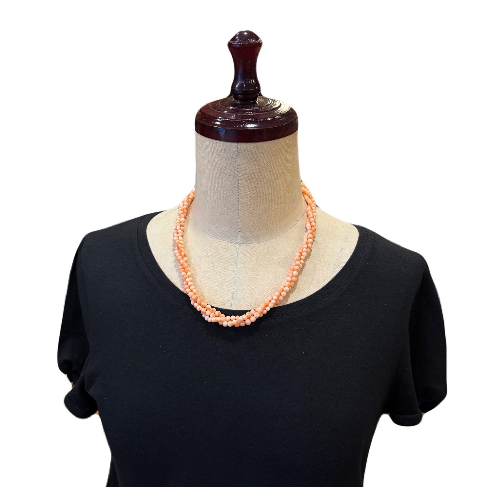 希少天然桃珊瑚 3連ネックレス 約52cm シルバー金具 - メルカリ