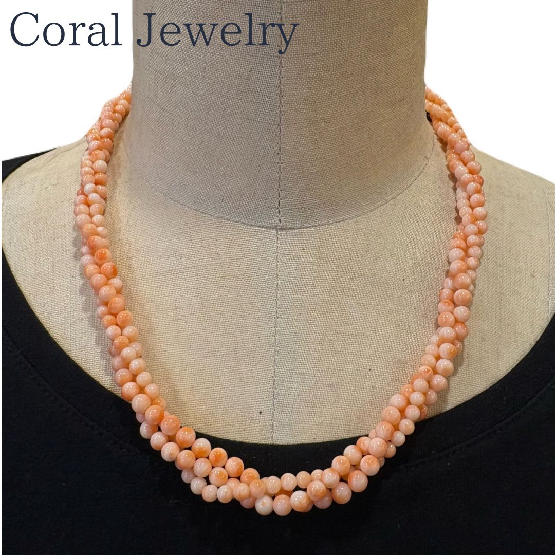 希少天然桃珊瑚 3連ネックレス 約52cm シルバー金具 - メルカリ