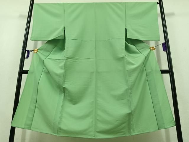 平和屋着物▽男性 色無地 単衣 若緑色 洗える着物 jh