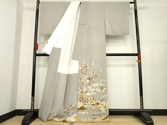 十七代京屋林蔵 色留袖 刺繍 狩猟文 金彩 共 き 正絹 ck