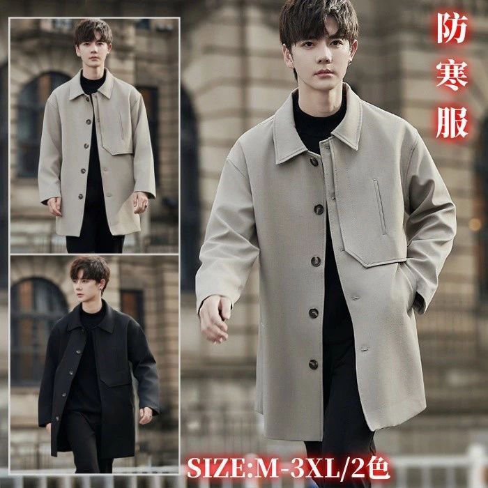 ステンカラーコート カジュアルコート メンズ ミドル丈コート トレンチコート 冬アウター 無地 男性 ジャケット 秋冬 防風