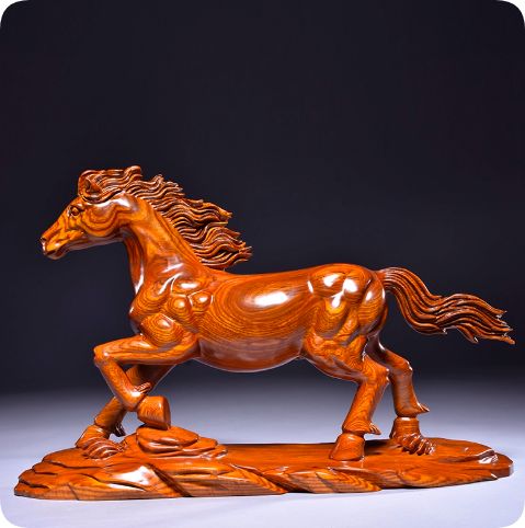 花梨精彫木馬置物制彫刻十二支実木質マスコット木インテリア工芸品