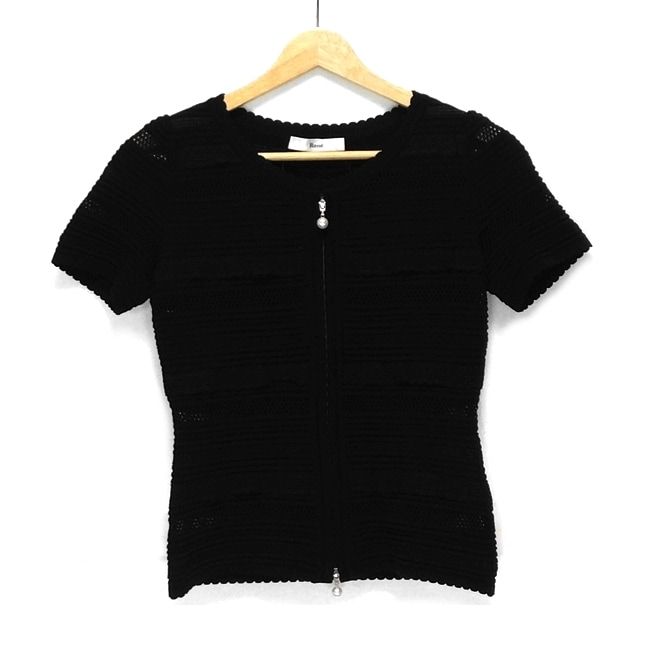 Rene(ルネ) カーディガン サイズ34 S レディース美品 - 黒 半袖/パール
