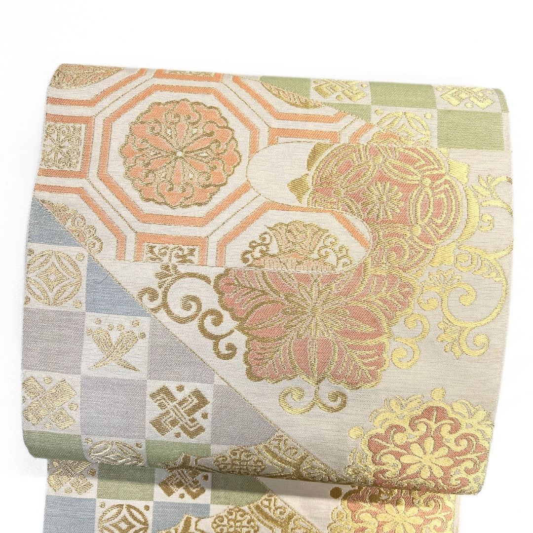 袋帯 川島織物 市松 華紋 七宝 金糸 着物 114b p ms - メルカリ