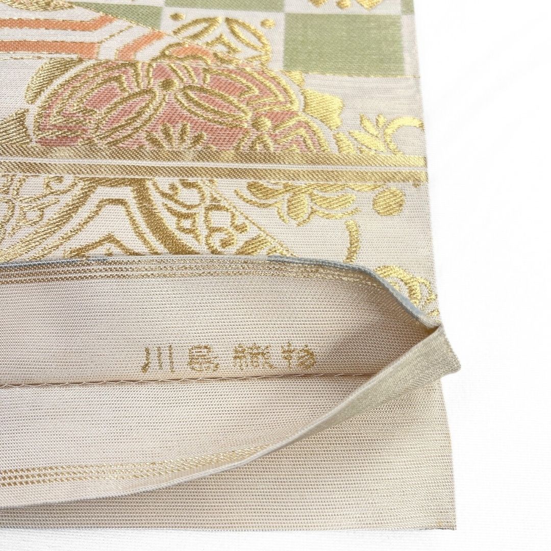 411my5◇川島織物 唐織 松 梅 宝相華 花七宝繋ぎ 金銀糸 六通 本袋帯◇ 411my5◇川島織物 唐織 松 梅 宝相華 花七宝繋ぎ 金銀糸 六通 本袋帯